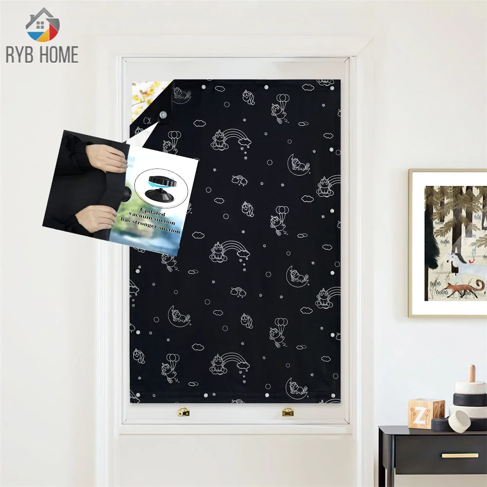 

1PC Portable Sunshade Unicorn Curtain Suction Cup Type Sun Cloth Folding Blind Curtain Window Curtain Drapes Black 198X130CM