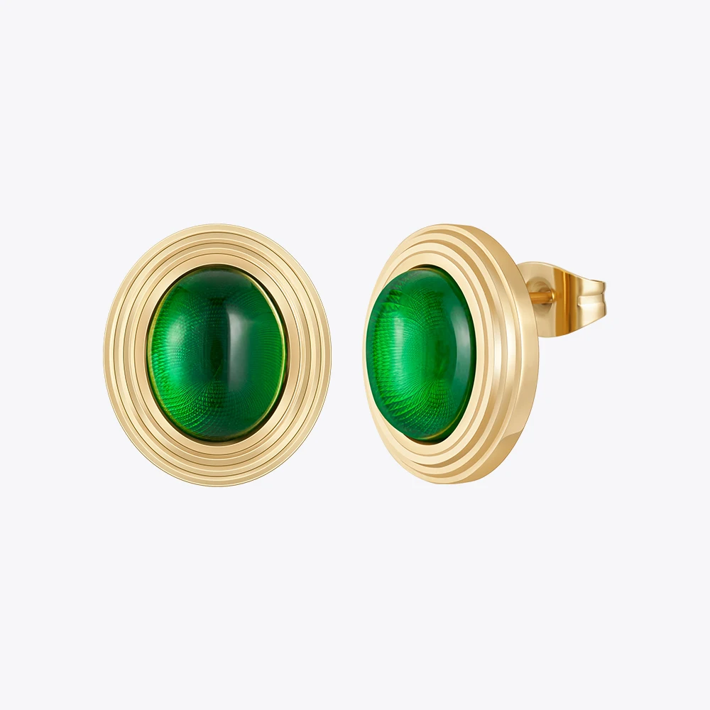 ENFASHION Aretes De Mujer Oval Green Zircon Stud Earrings For Women 18K Plated Gold Color In Earings Fashion Jewelry Party 1456