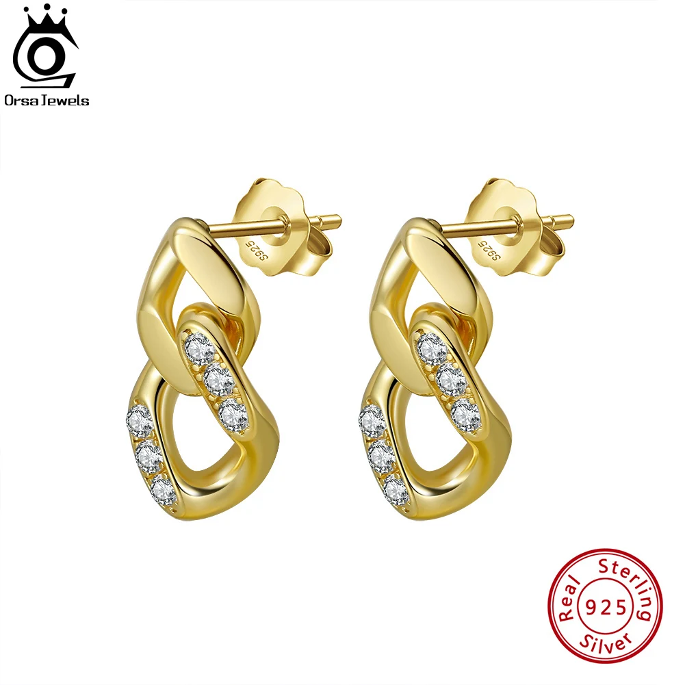 

ORSA JEWELS Luxury 925 Silver Infinity Stud Earrings for Women with AAAA Cubic Zirconia Geometric Earings 925 Jewelry Gift SE358