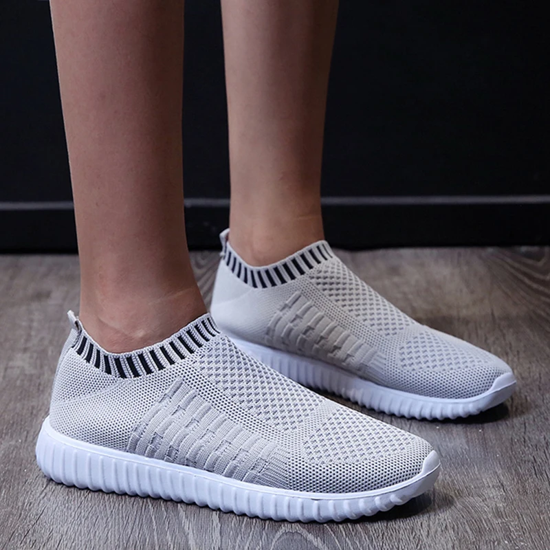 Rimocy Soft Bottom Knitting Sneakers Women Slip-on Breathable Mesh Flats Shoes Woman Non-slip Plus Size 43 Sock Shoes Platform cb5feb1b7314637725a2e7: Black|Blue|Gray|navy blue|Red|White