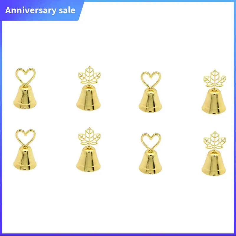 8 PCS Place Card Holders 2 Styles Gold Metal Bell Shape Table Number Holders Jingle Bell Book Note Photo Stand Clips Home Decor
