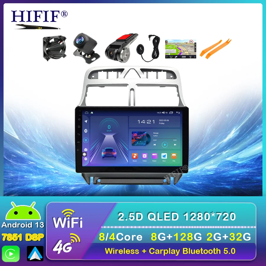 

Автомобильная Мультимедийная система Carplay, 6 ГБ + 128 Гб, Android 13, для PEUGEOT 307 sw 307 2002-2013, 2 din, dvd