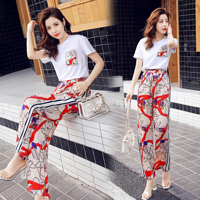 Women Suit 2023 Summer New Korean Style Short Sleeve Tops Fashion Wide Leg  Pants 2 Two Piece Set Casual Plus Size Female Outfits - AliExpress