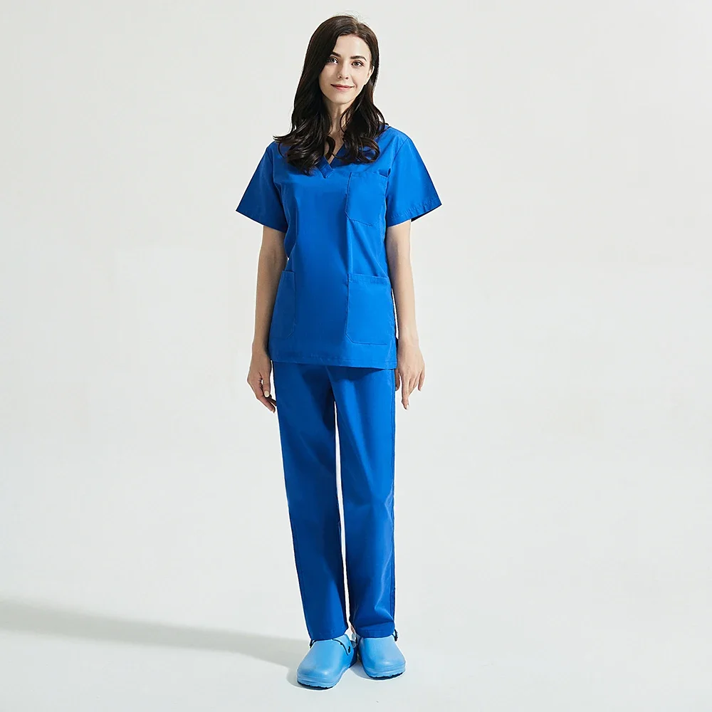 Women Short Sleeve Beauty Uniform V-neck Scrubs Tops+Pants Spa Uniform Health Workers Working Set Scrub Suit Scrubs Set
