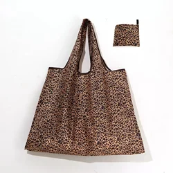 Eco - Friendly Reusable Foldable Shopping Tote - Large, Washable Grocery Storage Bag (Leopard print)