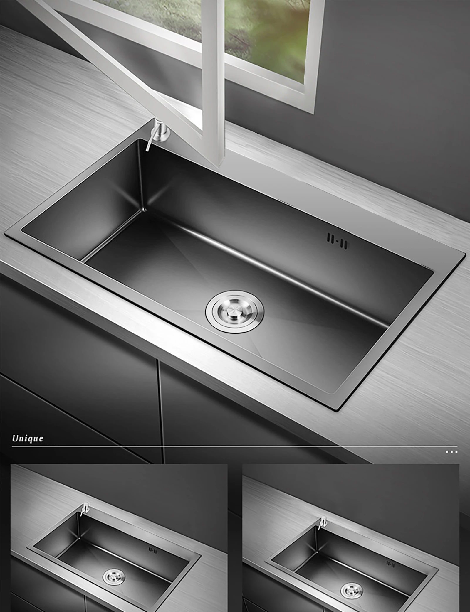 Fregadero Cocina Acero Inoxidable Negro 50x45 Cm - Incluye Grifo, Dispensador Jabón, Escurridor Y Desagüe