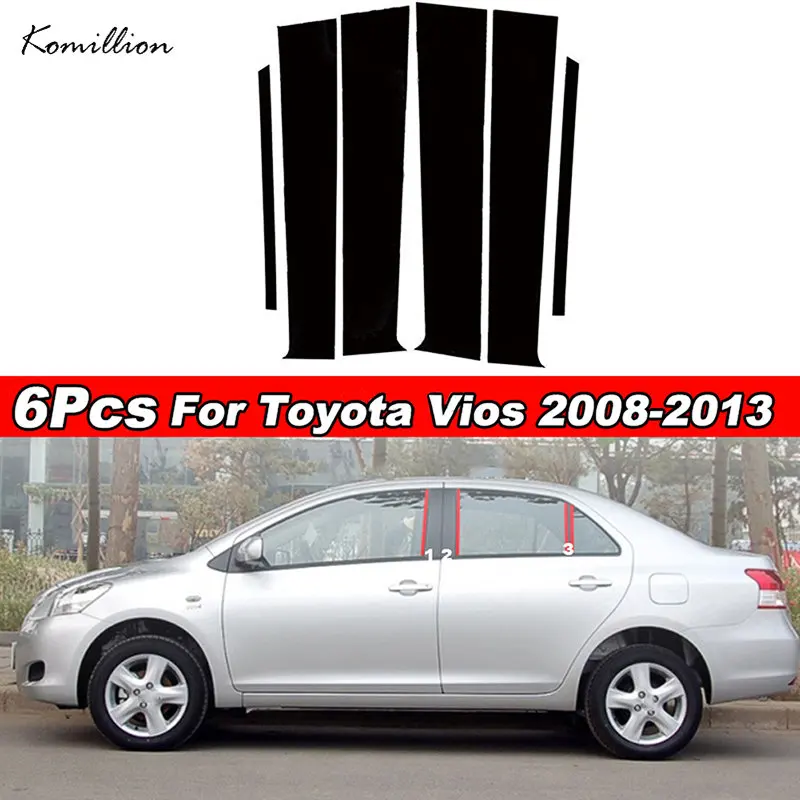 6 шт., блестящие черные наклейки на автомобильные двери и окна для Toyota Yaris XP90 Sedan 2005-2013