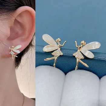 925 Silver Needle Korean Fashion Little Elf Earrings For Women Jewelry 2025 Trending New Luxury Cute Girl Crystal Stud Earrings