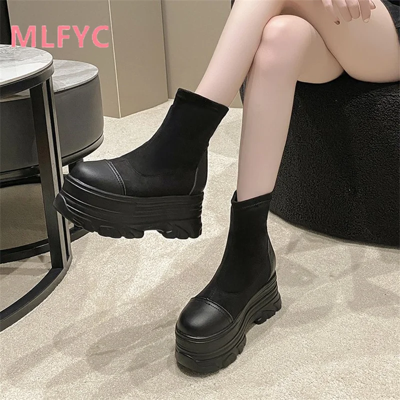 Heightened Women's Boots 2023 Winter New British Style Versatile Thick Sole Blast Street Short Boots Slope Heel Women's Boots