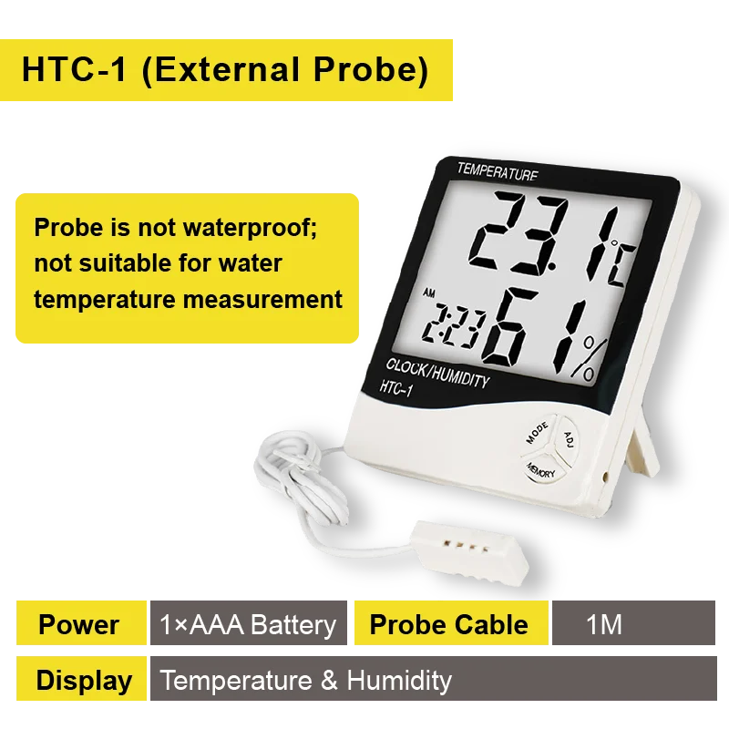 Digital Thermo-Hygrometer with LCD Clock - Indoor/Outdoor Temperature & Humidity Weather Station