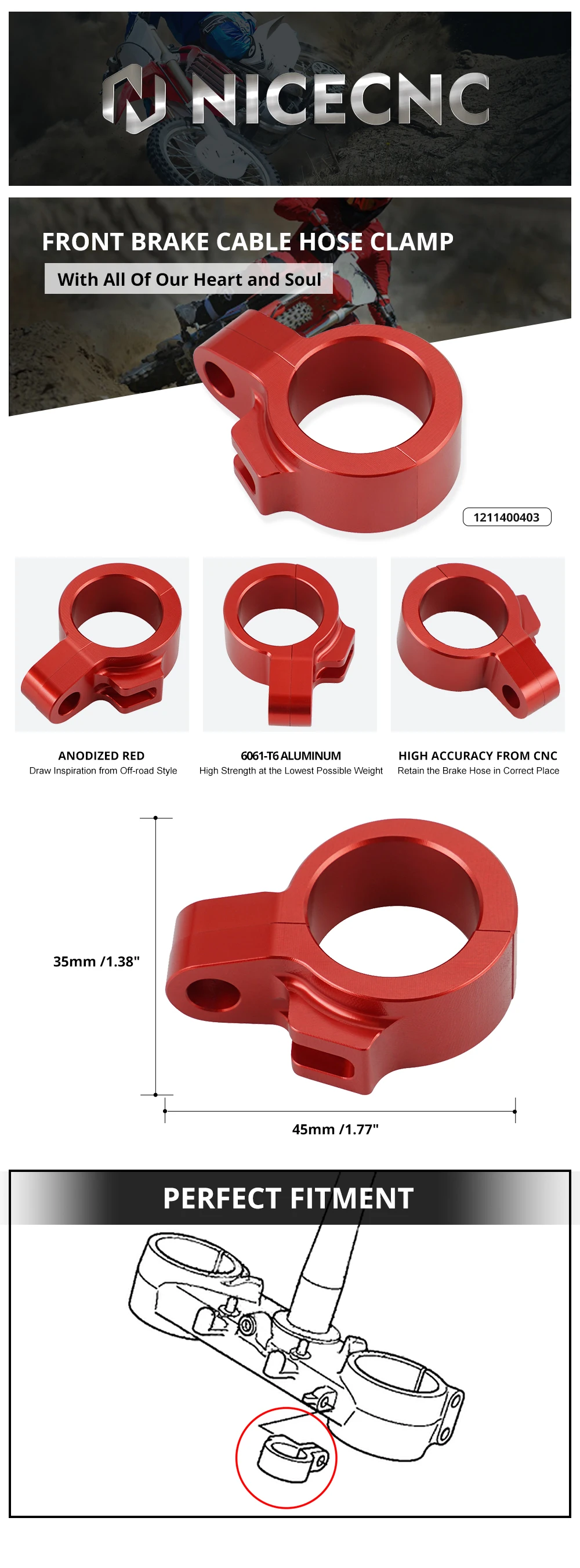 NICECNC Für Honda CR125R CR250R 1988-2007 Vorderradbremskabel Schlauchführung Für Honda CRF250R CRF250X CRF450R CRF450X CR80R XR400R – Detail 1