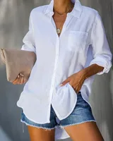 Chemise pour femmes, couleur unie, décontractée, ample, à boutons, vêtements pour femmes 1