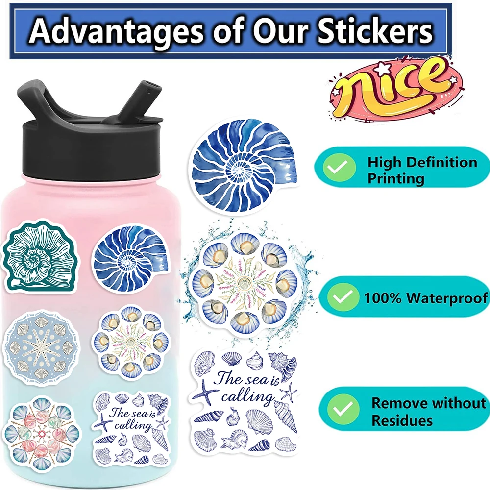 50PCS Die Küstenmädchen Aufkleber Skateboard Notebook Gepäck Telefon Auto Aufkleber Spielzeug Kawaii Cartoon Shell Krabbe Garnelen Aufkleber – Detail 1