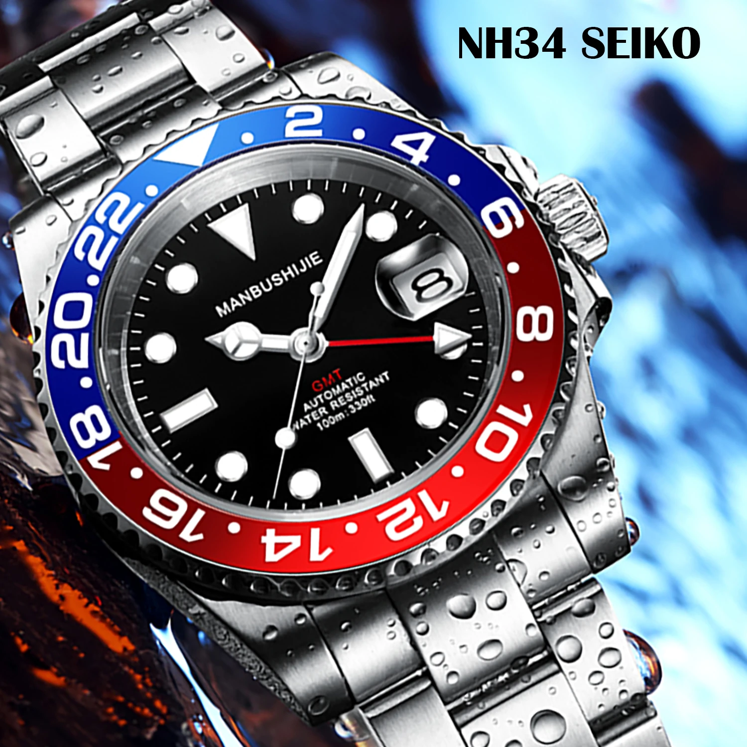 

2023GMT Wrist Watches Male Dive Automatic Mechanical NH34 Waterproof Steel Strip Luxury Sapphire Dual Time Zone Swim Men's Watch