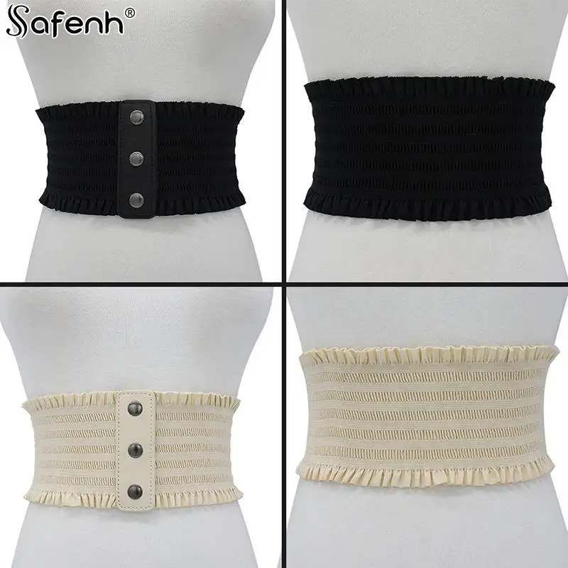 

New Design Wide Waistband Women Black White Elastic Wide Waistband Pu Leather Cummerbund Ladies Designer Overcoat Belt For Women
