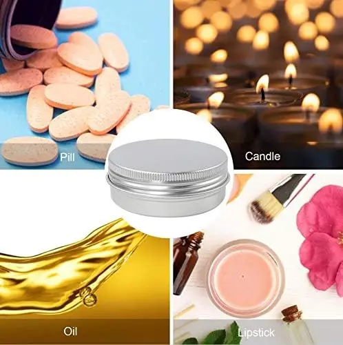Empty Aluminum Tins Cans Silver Metal Round Cans with Screw Lid for Salve Spices Candles Lipstick 5-10pcs 5g-100g for aluminum tins cans