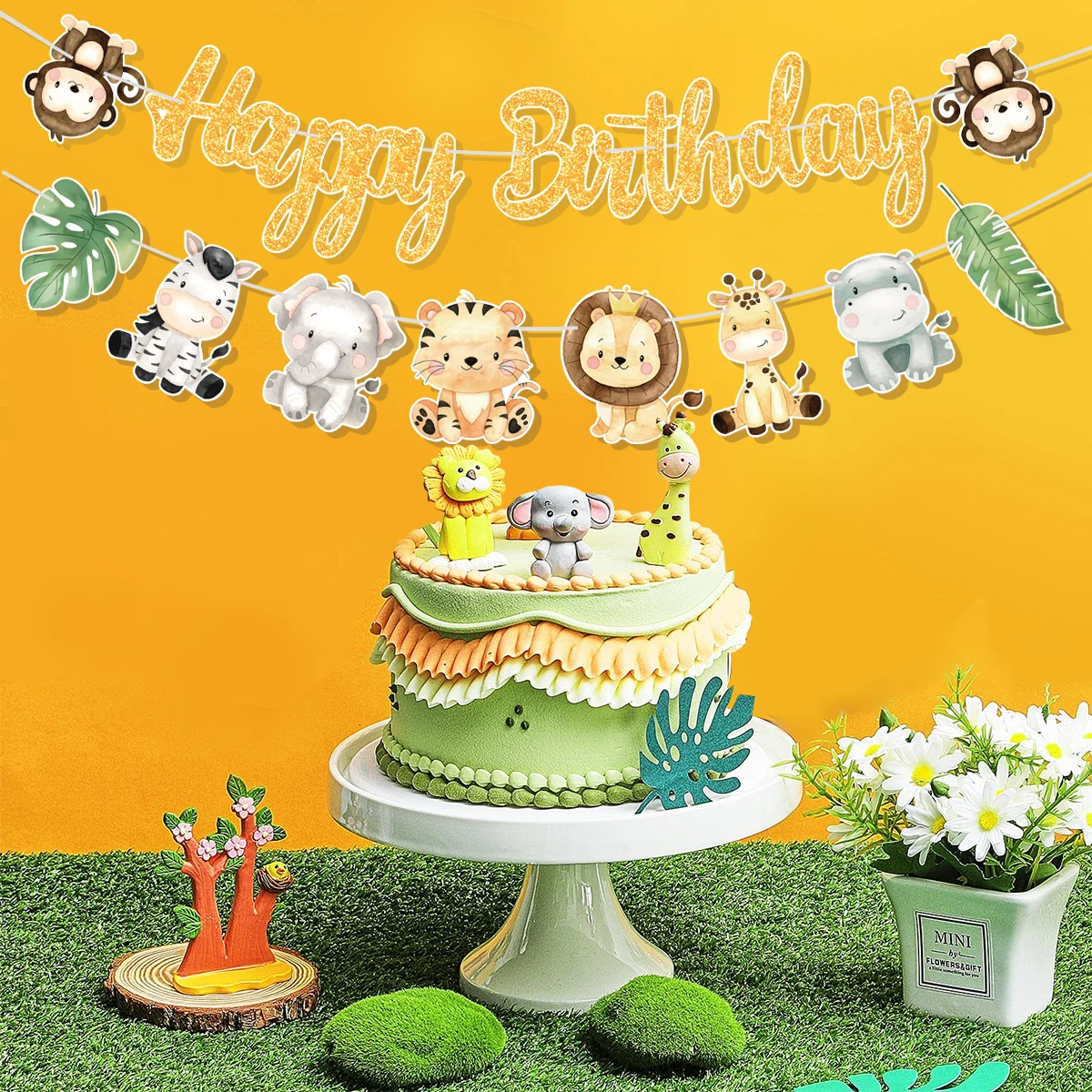 Birthday Banner Party Decorations Animal Banner Jungle Safari Kids Birthday Decor