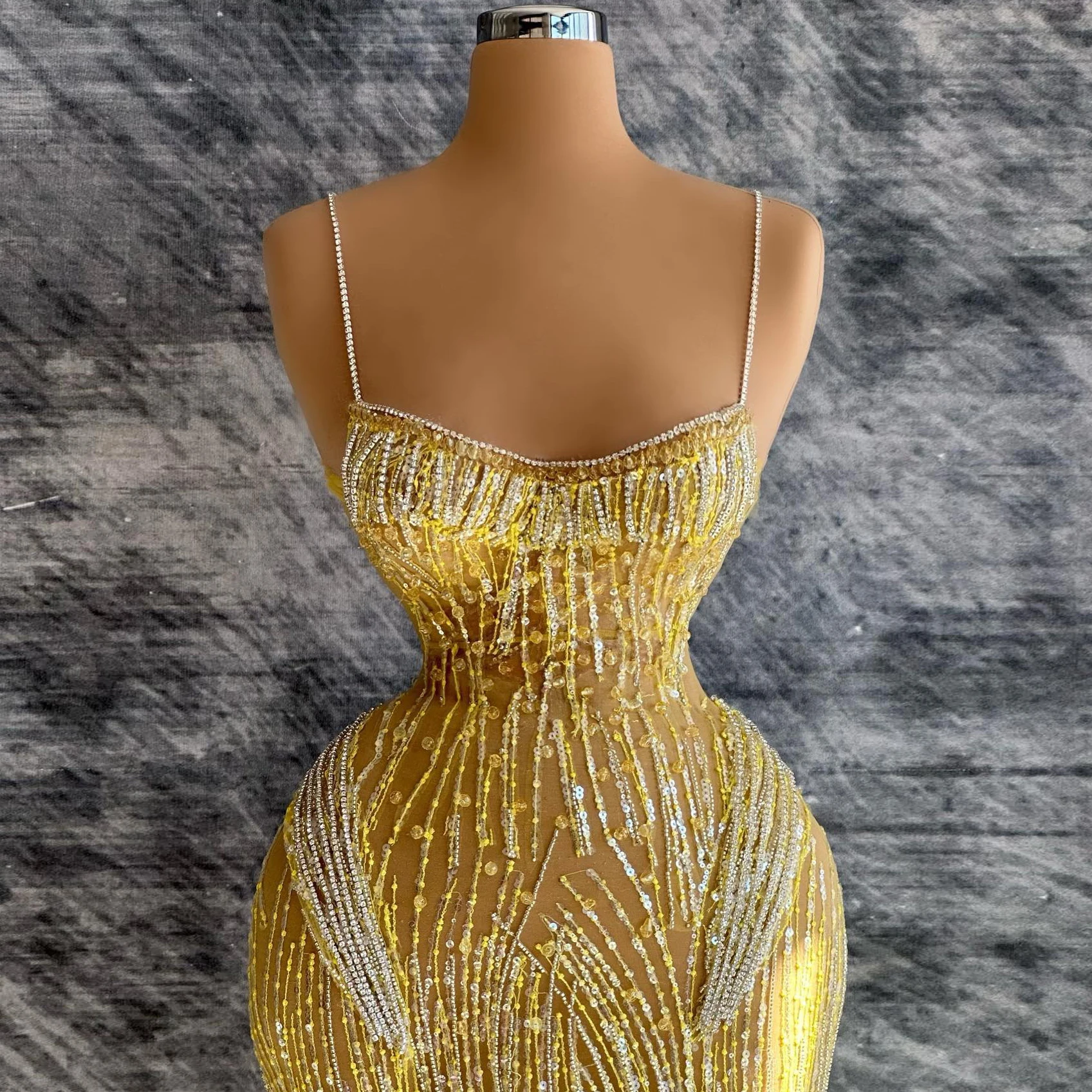 Prom Dresses 2025 Cocktail party dress with rhinestones thin straps  fishtail evening gown sequine tulle skirt yellow party dress - AliExpress  320