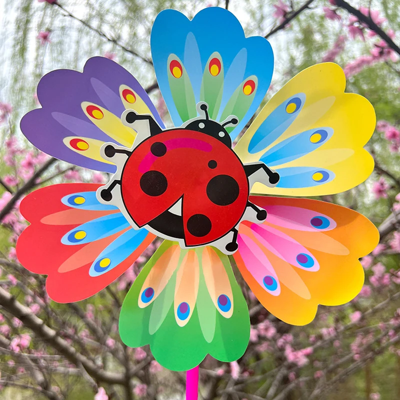 1Pcs Cartoon Flower Shaped Insect Handheld Windmill Home Garden Decoration Wind Spinner Whirligig Yard Decor Outdoor Kid Toy wind spinner toys