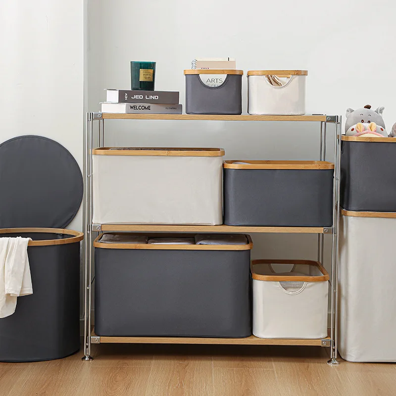 Oxford Fabric Foldable Laundry Basket Bamboo Design Clothes Hamper Collapsible Storage Organizer Durable Home & Travel Use