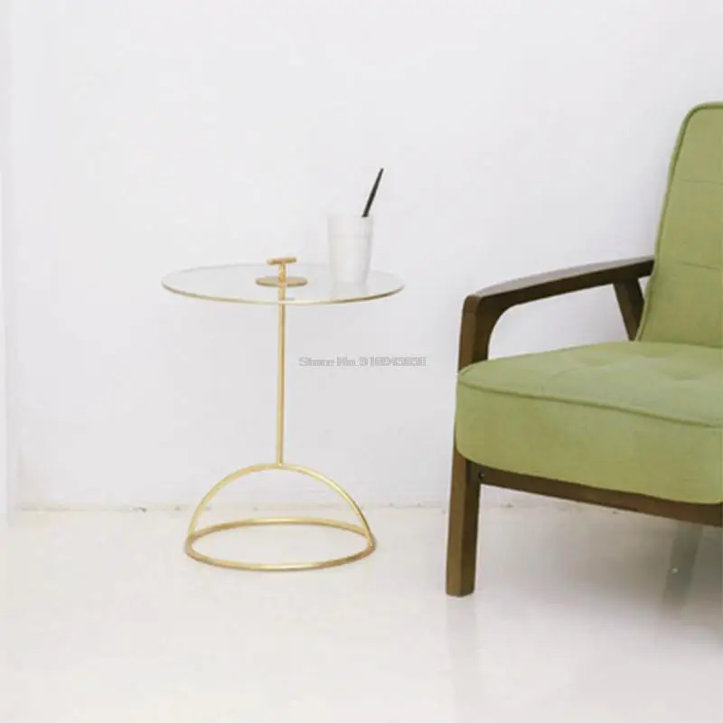 Simple Household Golden Round Table Tempered Glass Small Coffee Table Electroplating Process Movable Sofa Side