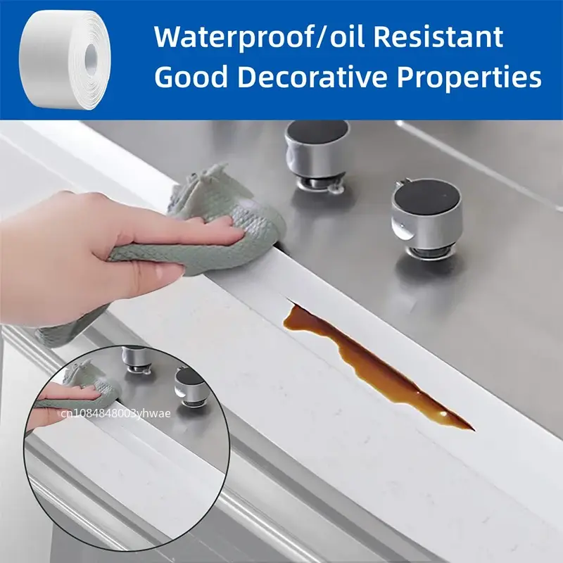 1 Roll PVC Sealing Tape For Bathroom Kitchen Caulk Strip Tape Self Adhesive Waterproof Wall Stickers Mold Proof Sealing Tapes - Image 4