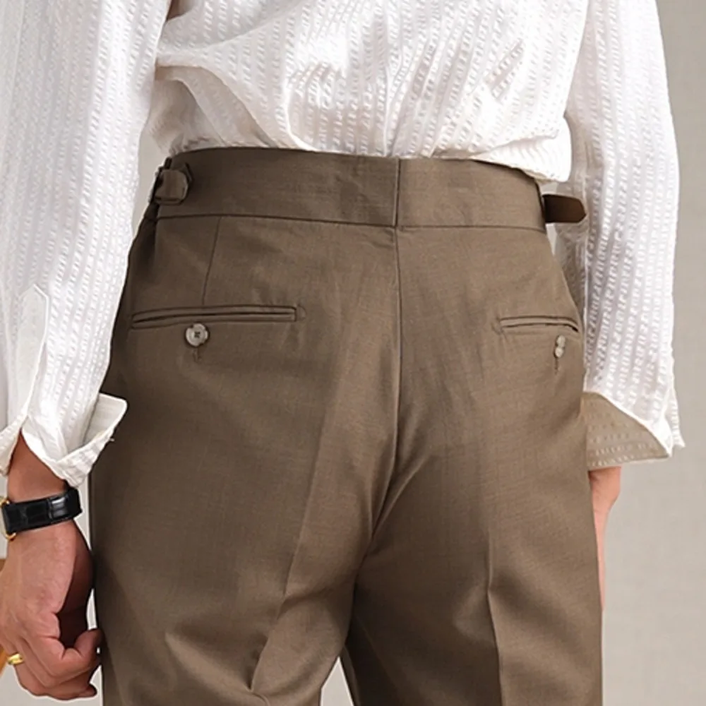 Italian High Waisted Straight Leg Naples Drape Business Casual Double Pleated Suit Pant Mens Formal Pant Pantalon Costume Homme 5