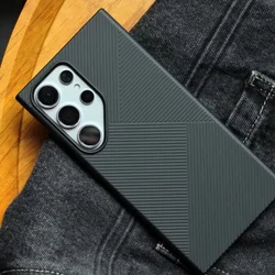 Ultra-Thin Matte Transparent Geometric Pattern Shockproof Phone Case for Galaxy S24 Ultra (Solid Black)