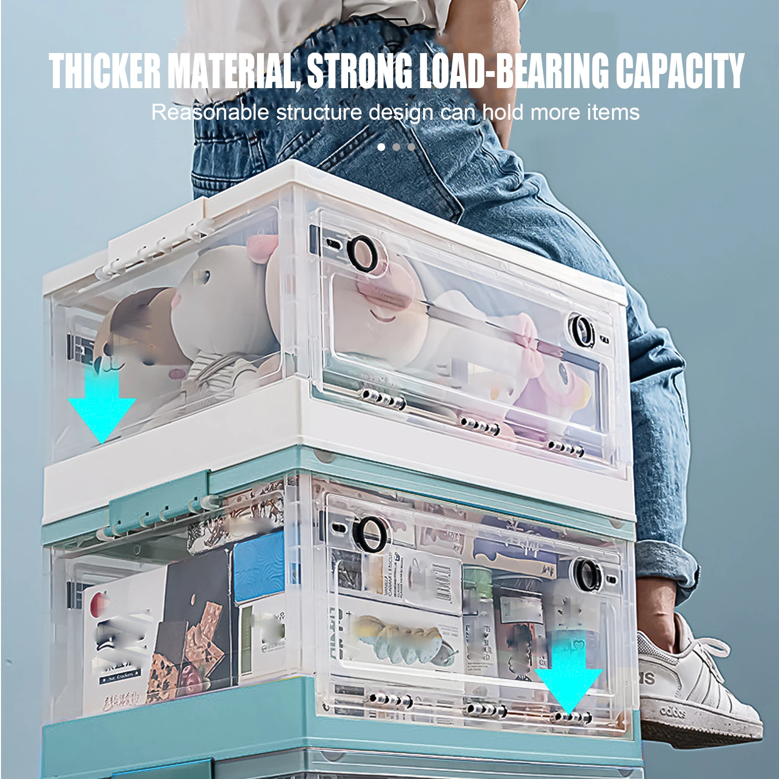 Clear Plastic Storage Bin Large Stackable Collapsible Storage Cube with Lid Clear Box Organizing Container 35L Durable Snap