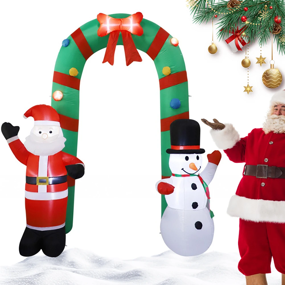 8ft Inflatable Christmas Arch & LED Light Giant Santa Claus and Snowman Arch for Square Shopping Mall Lawn Garden Holiday Party