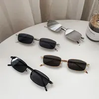 Lunettes de soleil rectangulaires pour hommes et femmes, petites lunettes de soleil de conduite carrées Vintage, marque de luxe, monture métallique 2