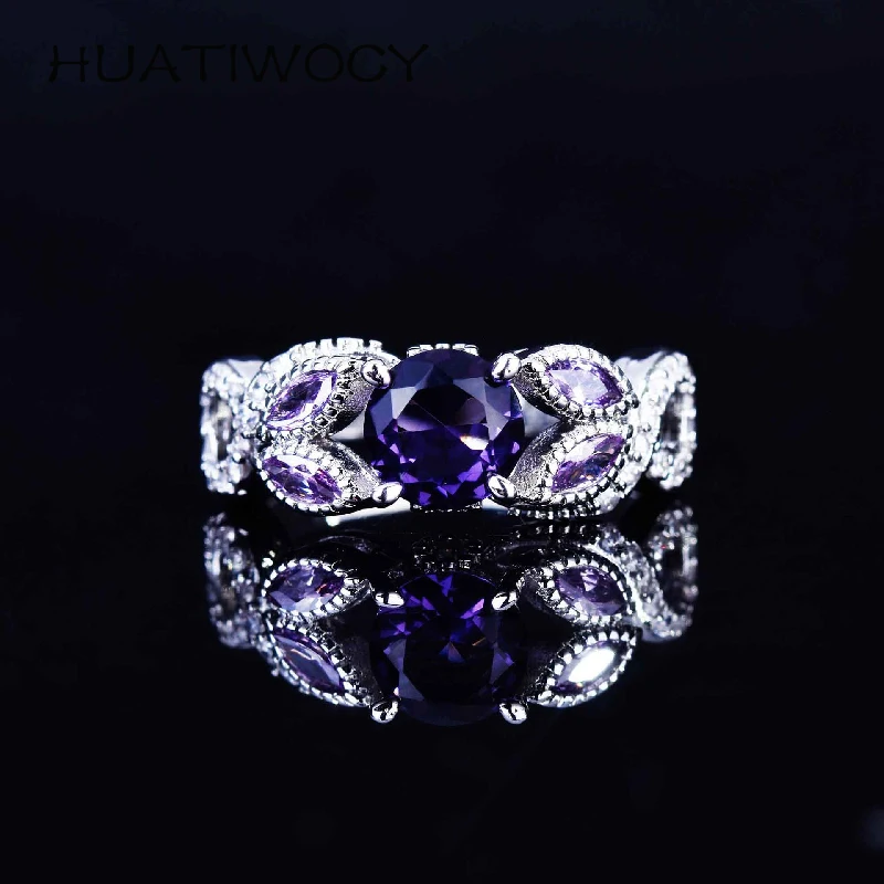 

Ring for Women 925 Silver Jewelry with Amethyst Zircon Gemstone Finger Rings Wedding Engagement Party Gift Accessories Size 6-9