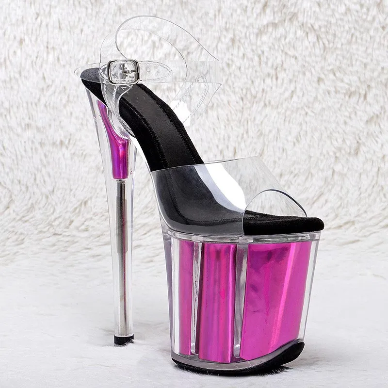 Women's Lace Up  Sandals Sexy pu Leather Transparent Sandals High Heel  Block Heel Sandals