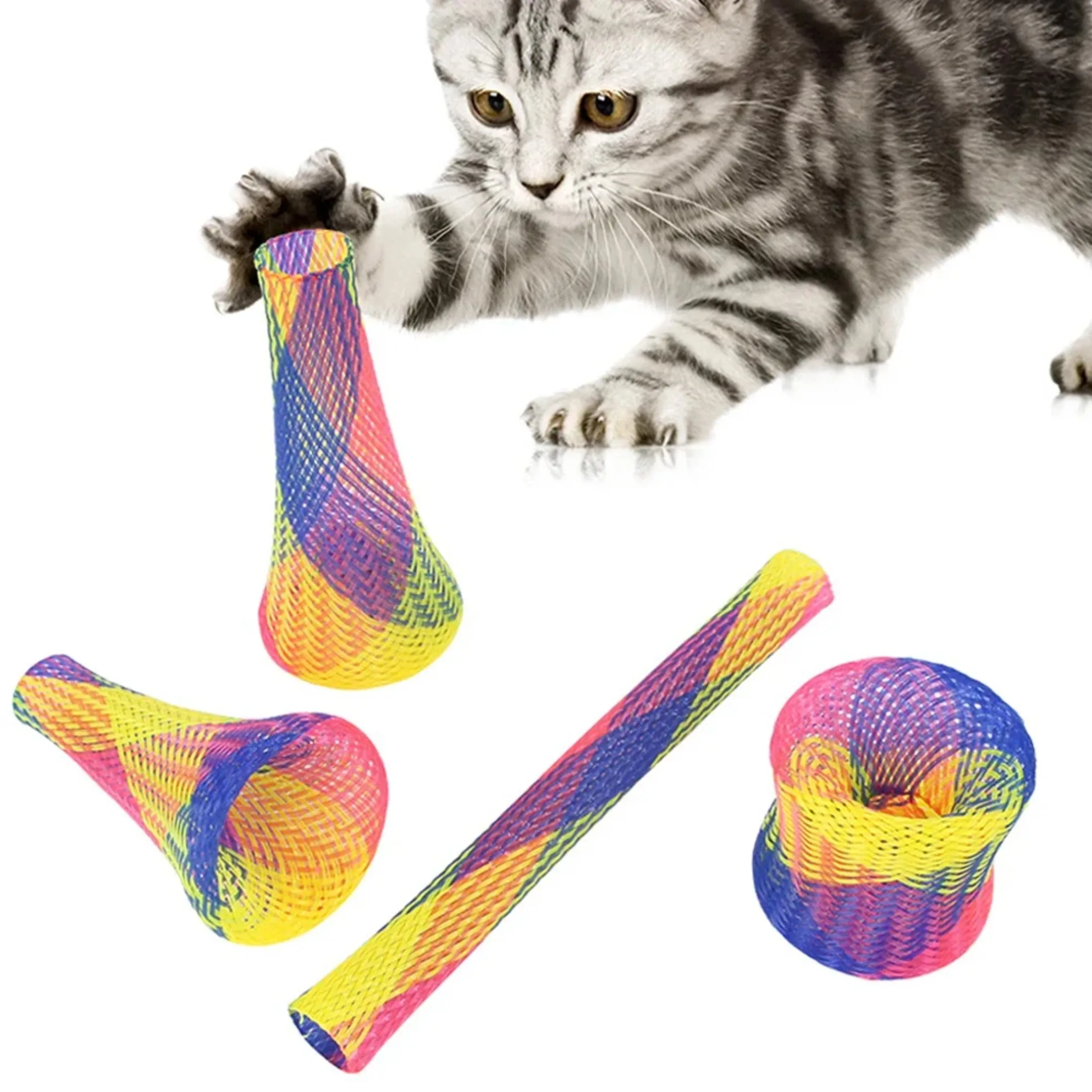 10 Pcs Cat Spring Toy Stick Freely Folding Spring Shape Multi-Color Cat Bouncing Kitten Toys 2