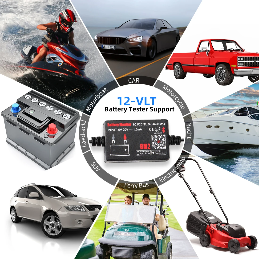 QUICKLYNKS BM2 Bluetooth 4.0 12V Car Motorcycle Battery Monitor Analyzer Battery Charging Cranking Test Tool For Android IOS car battery checker