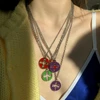 New Trendy Brand Cross Round Brand Dripping Oil Pendant Necklace Hip Hop Niche Design Personality Net Red Same Necklace 1