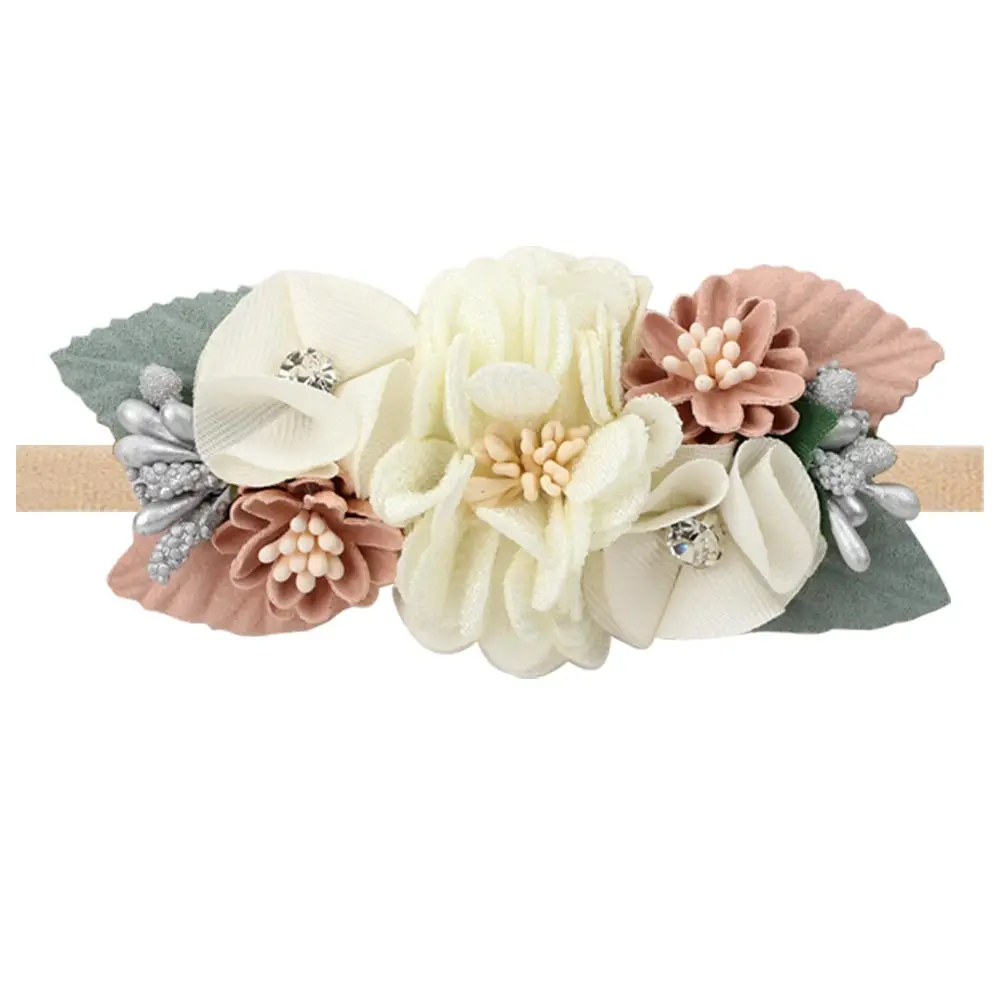 Pearl Lace Artificial Flower Headband Newborn Headband for Baby Girl Handmade Hairband Hair Accessories резинки для волос детям