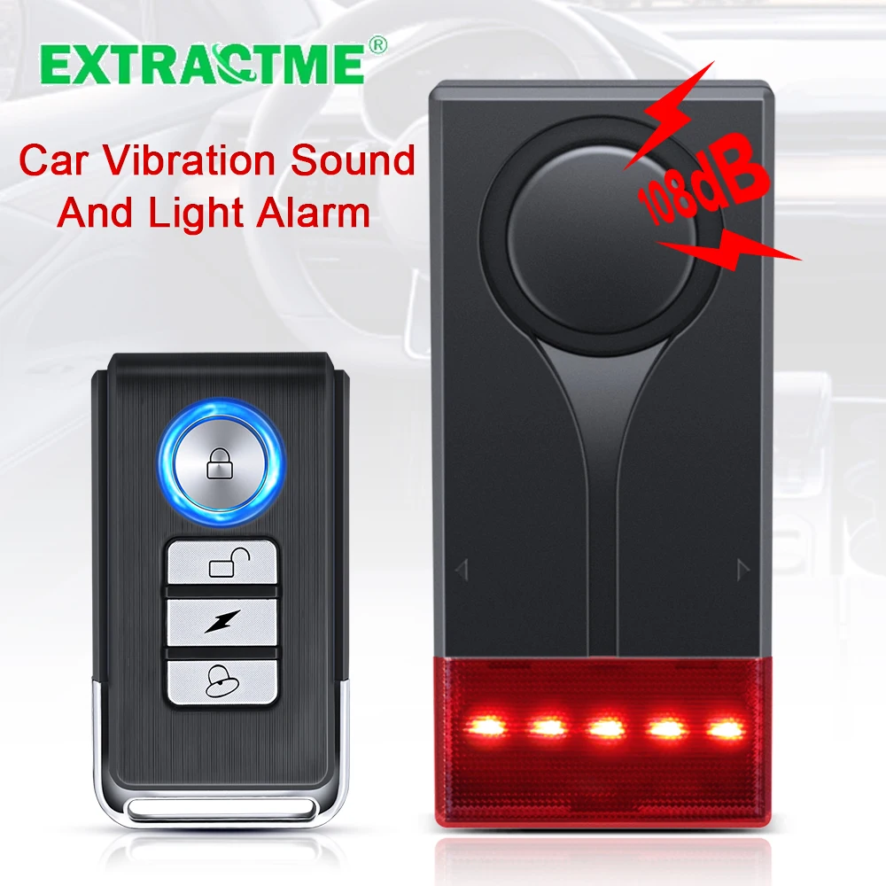 Extractme Car Vibration Sound And Light Alarm 108dB Door And Window Motorcycle Anti Theft Home Alarm 3 Level Volume Adjustment