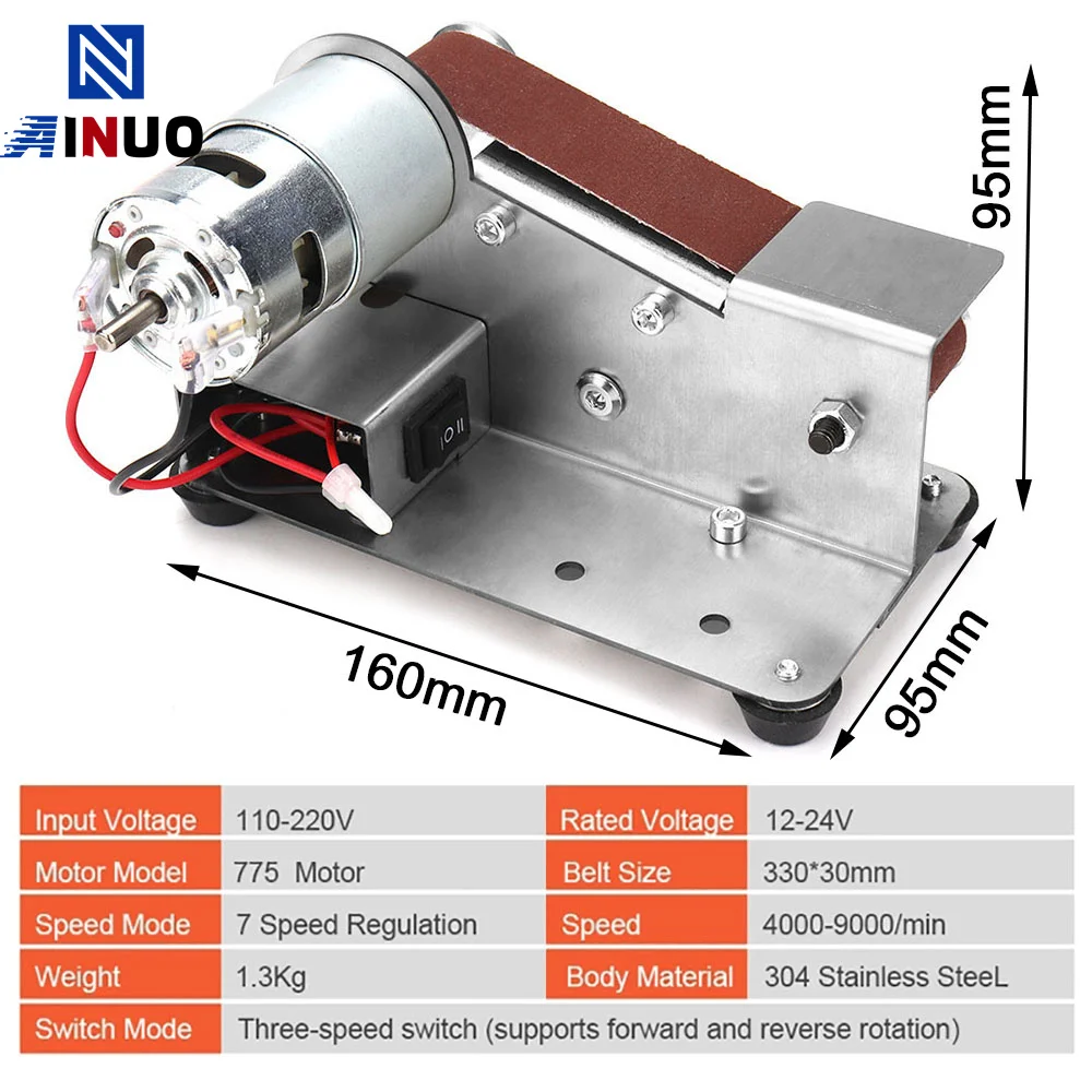 110/220V Mini Electric Belt Sander DIY Polishing Grinding Machine Multifunctional Grinder Cutter Edges Sharpener 10PCS Belt 2