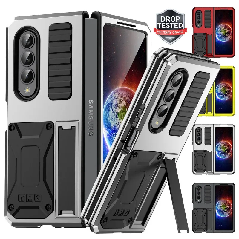 Heavy Duty Armor Military Metal Aluminum Case For the Samsung Z Fold 4 5G Shockproof Anti-scratch Cover Stand Screen Protector