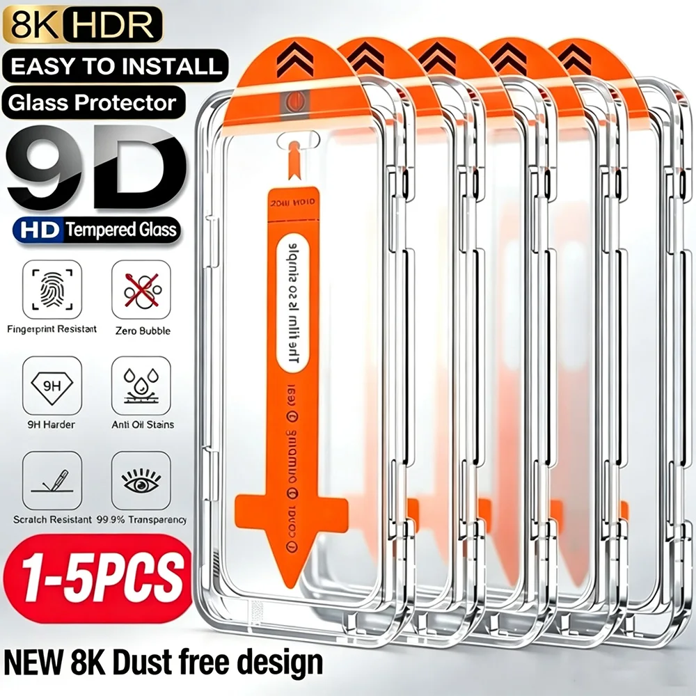 NNBILI Dust-Free Easy Installation Tempered Glass Screen Protector (1-5 Pack)