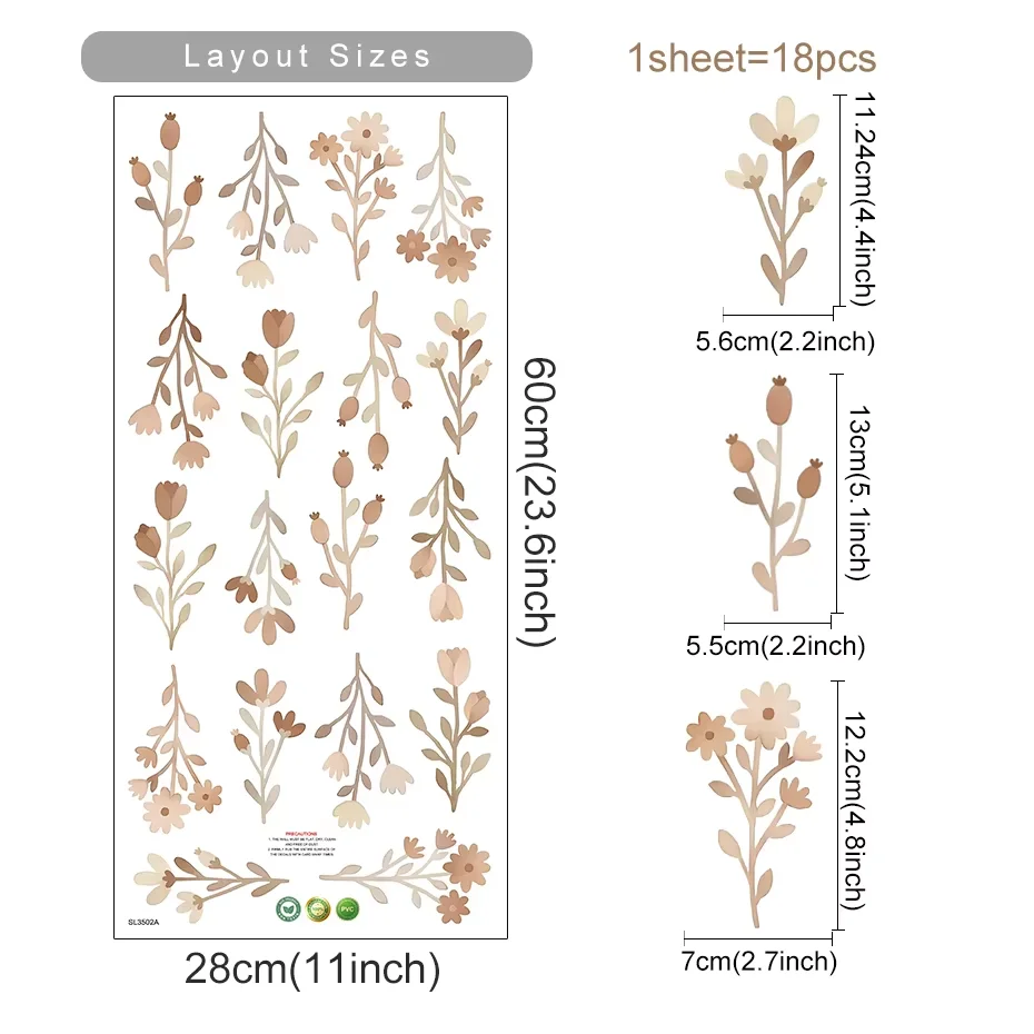Boho Floral Wall Art Stickers - Eco-Friendly Removable Décor Murals for Bedroom & Living Room