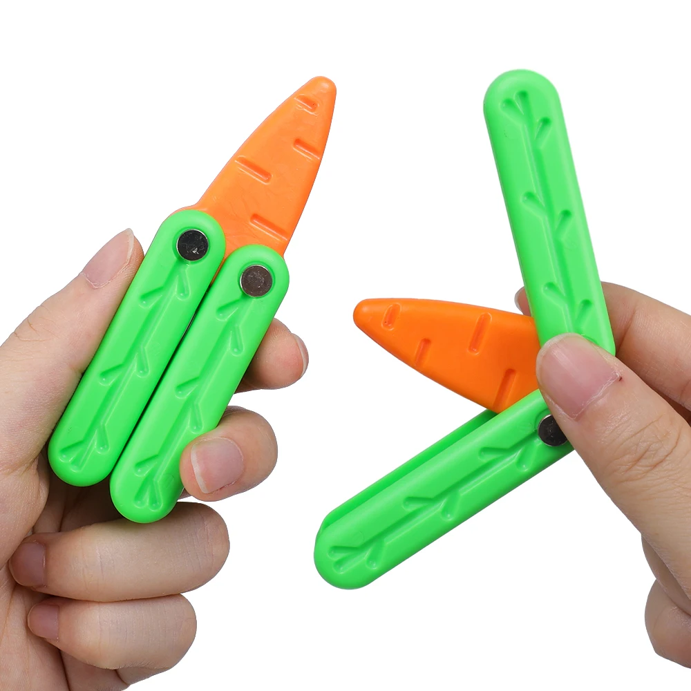 Simulation Carrot Butterfly Knife Gravity 3D Printed Plastic Folding Knife Toys Kids Mini Swinging Action Training Props