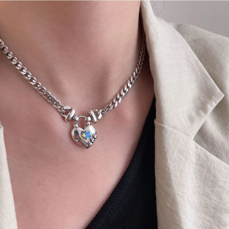 

Stainless Steel Necklace Heart-shaped Colored Zircon Pendant Necklaces Fashion Jewelry Collares Para Mujer P223300