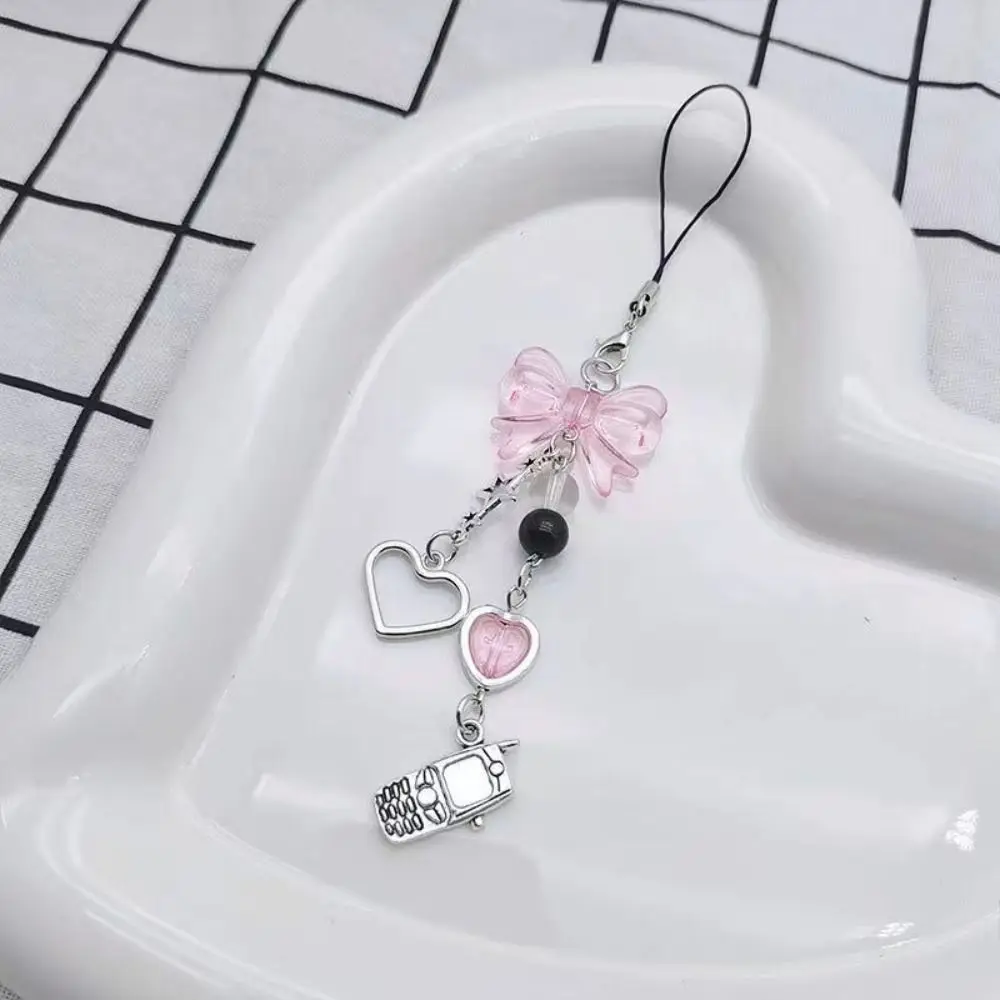 Pink Cell Phone Rope Chain Jewelry Accessories Anime Pendant Y2K Beaded Beads Chain DIY Cat Key Chain Phone Charm Key Chain