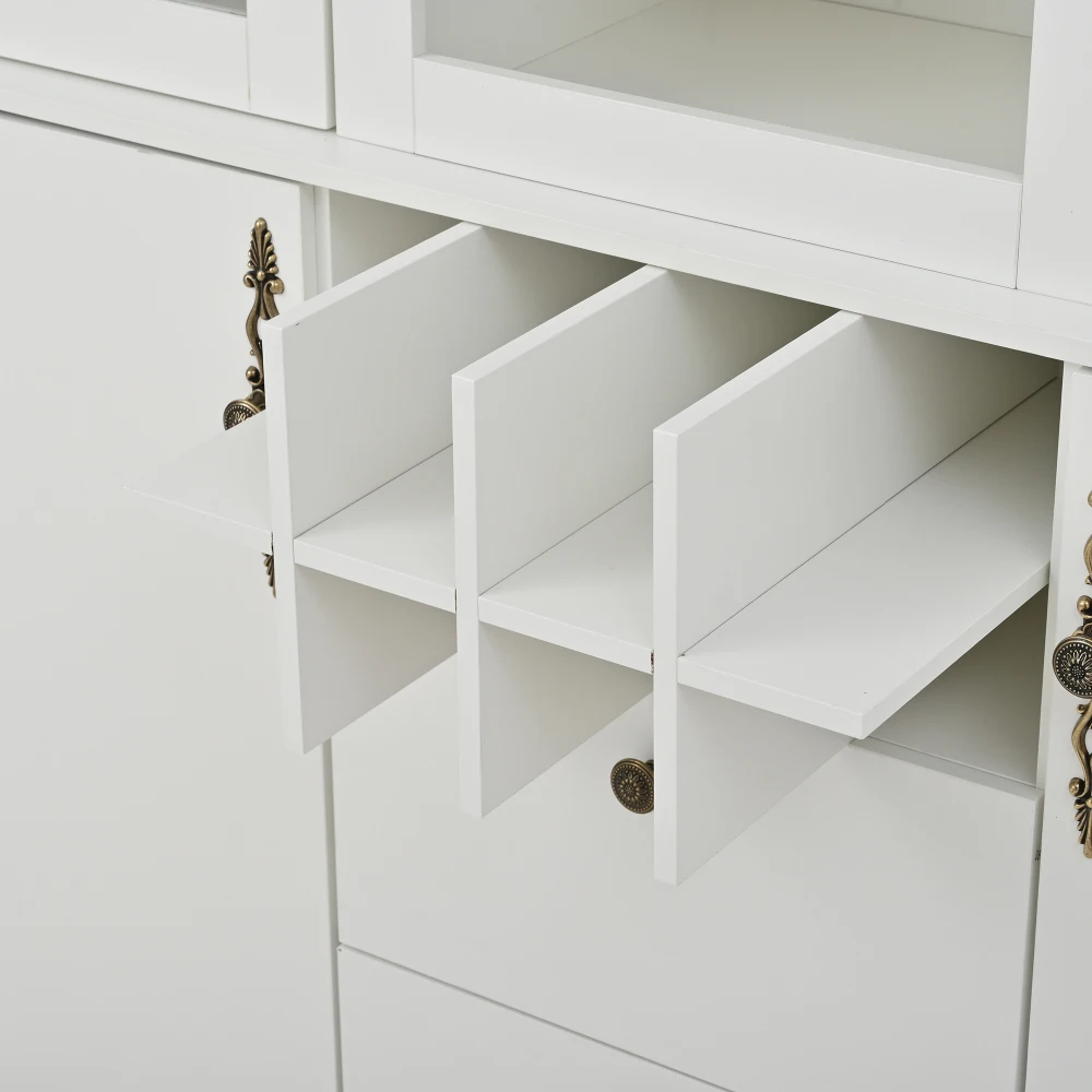 130 * 37,5 * 170,5 cm Vitrine mit 2 Schubladen und 4 Schranktüren, Glasvitrine mit LED und 8 Weinregalen, großer Schrank – Detail 27