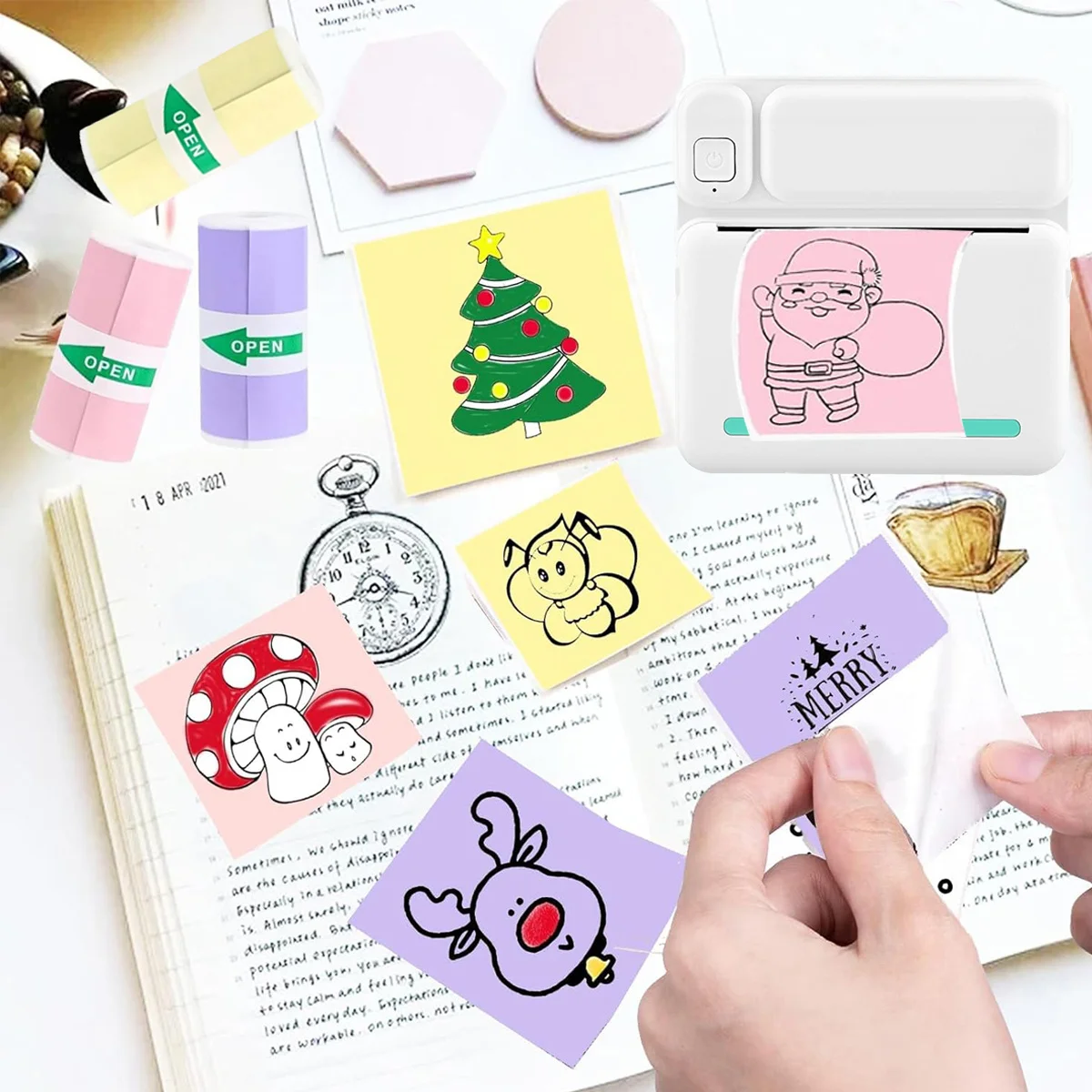 Portable Mini Printer (with rolls of printing paper, can be paired with iOS and Android devices, no ink required