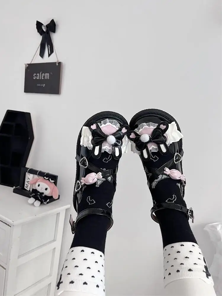 

Японские туфли для девочек в стиле "Лолита", обувь из искусственной кожи с кроличьими ушками для девушек, кавайные туфли для студентов, туфли для вечеринок