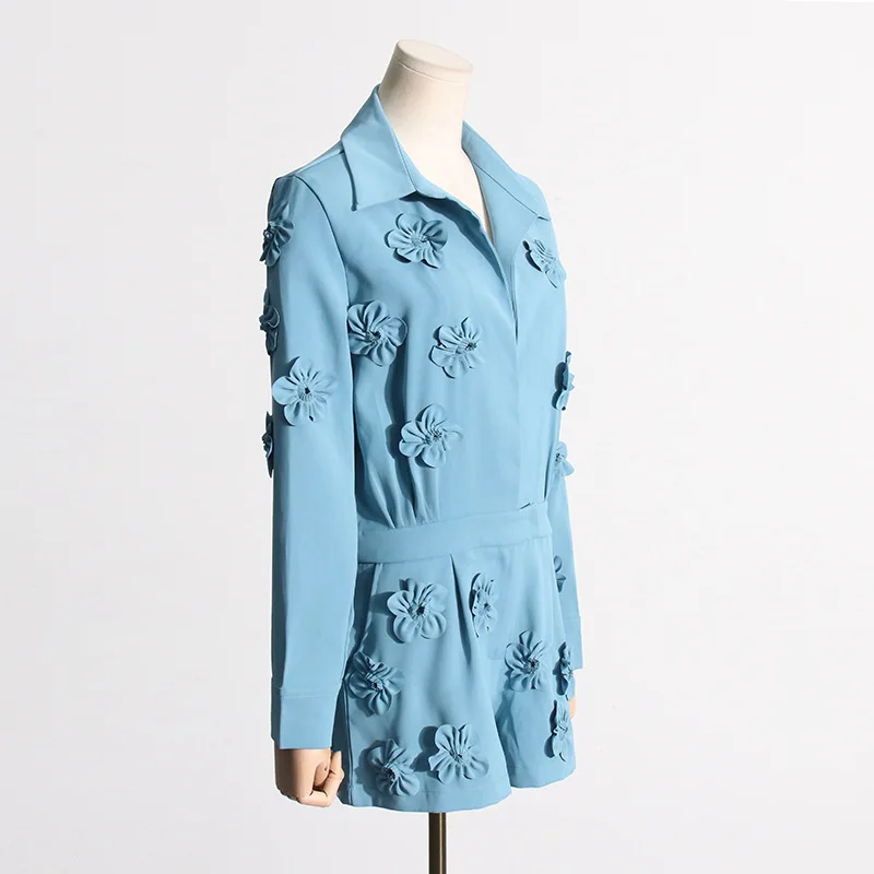 2024 Spring and Autumn New Style Fashionable Three-dimensional Flower Design Waist Slimming Jumpsuit Shorts