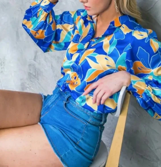 Pant Set 2024 Spring/summer Women's Dress Versatile Style Printed Bubble Long Sleeved Shirt Lace Up Wide Leg Pants Two Piece Set